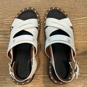 Coach white sandals with gold studs